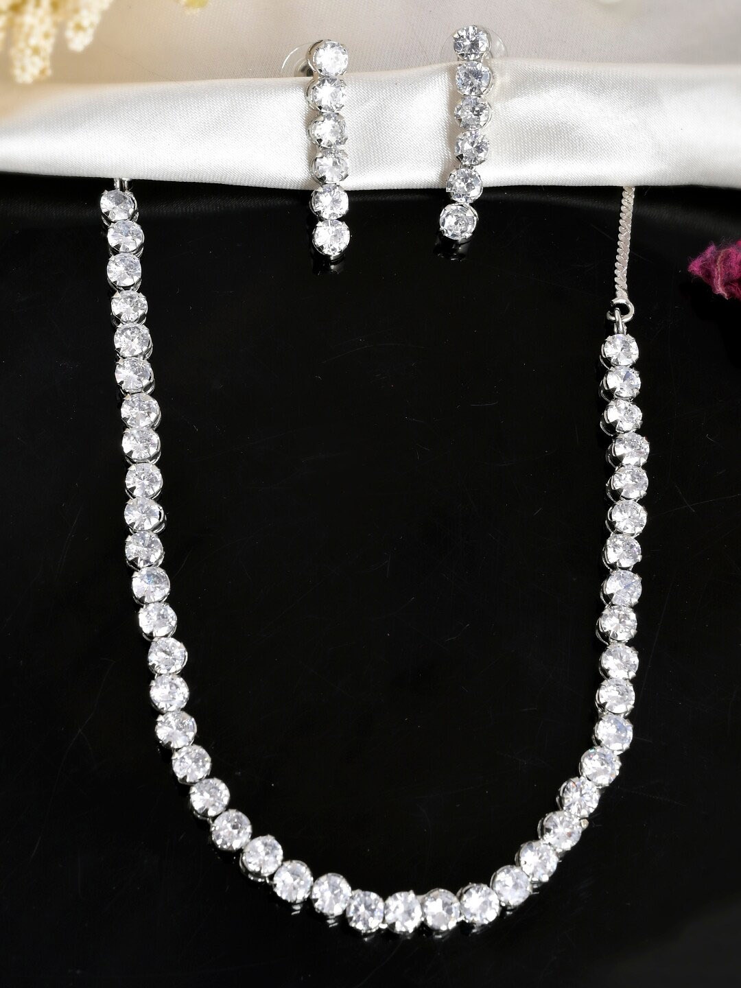 

Shoshaa Silver-Plated & White CZ Studded Jewellery Set