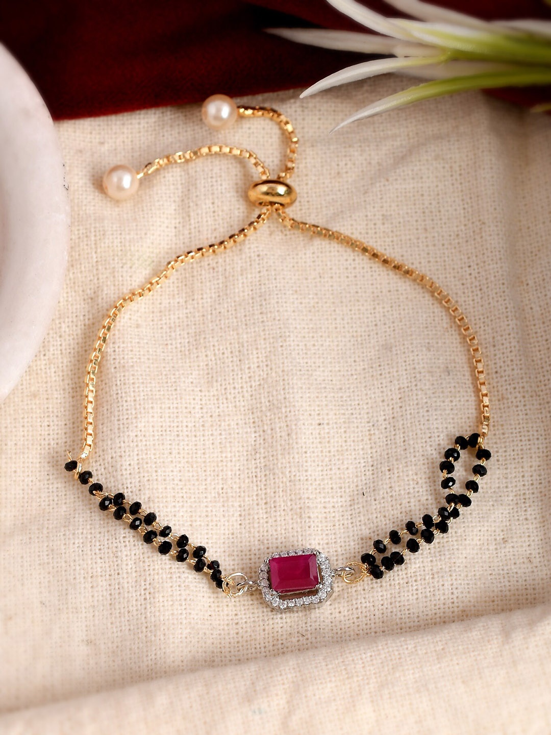 

Shoshaa Gold-Plated Beaded Mangalsutra Bracelet, Pink
