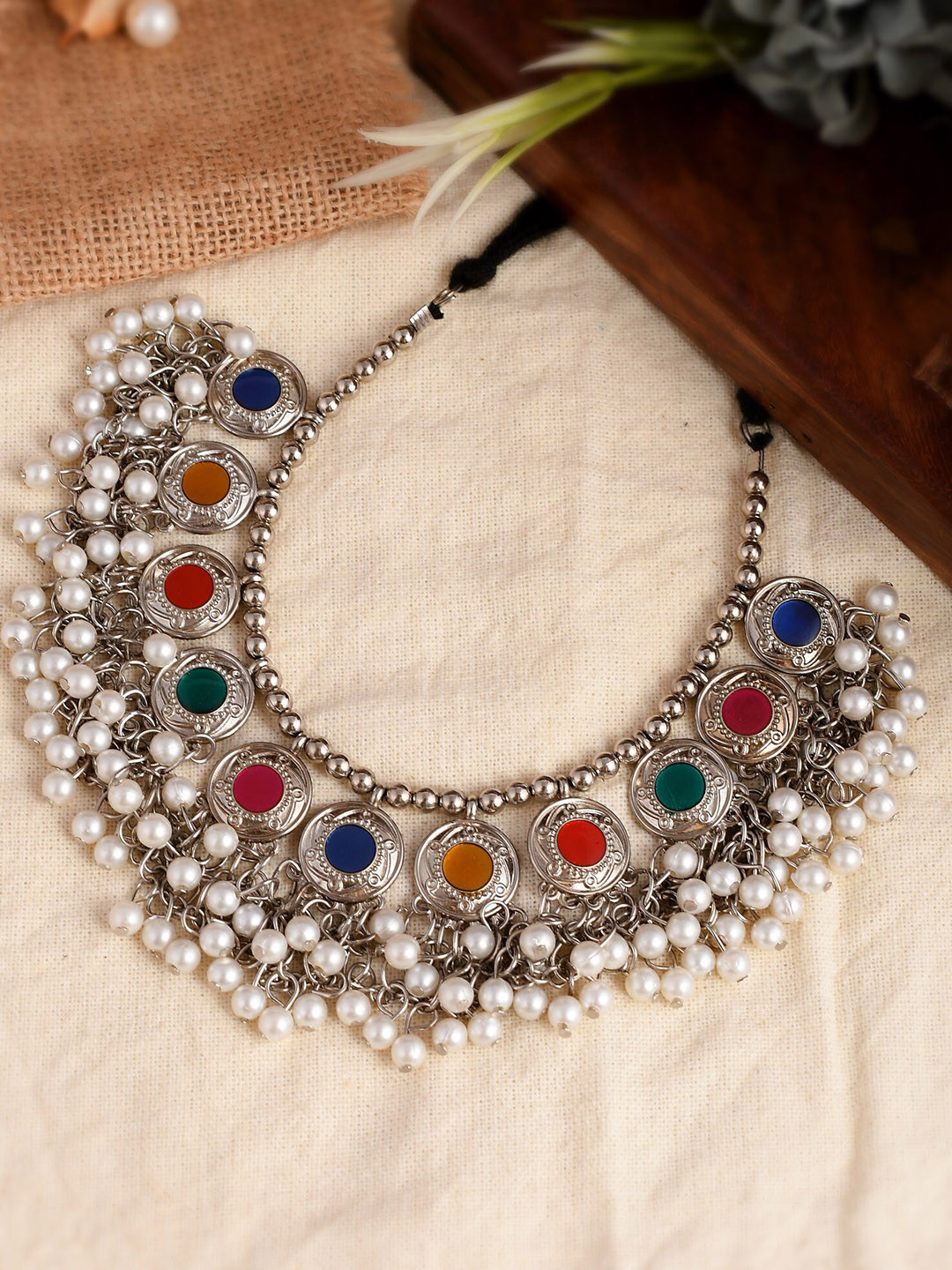 

Shoshaa Silver-Toned & White Brass Silver-Plated Necklace