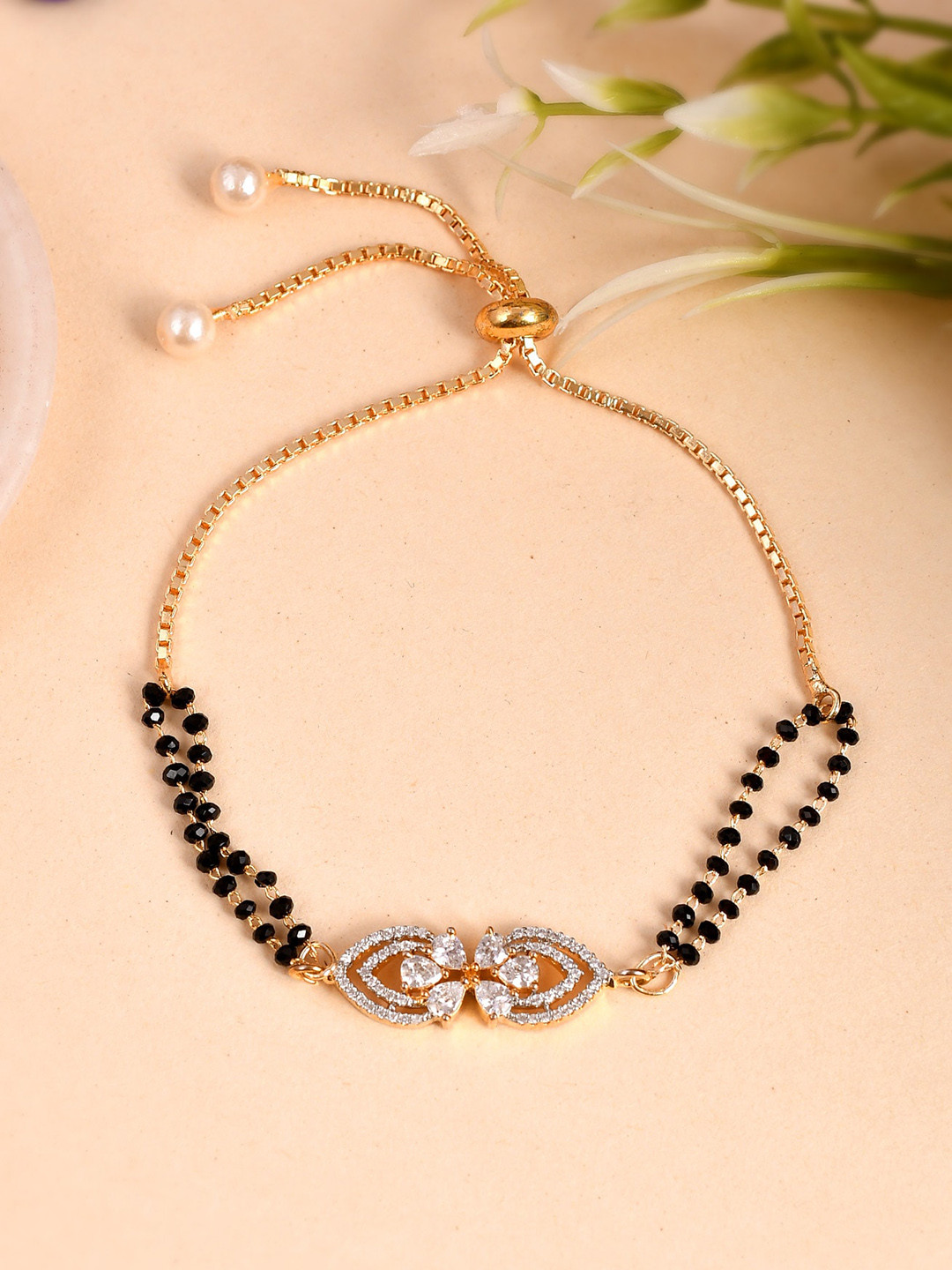 

Shoshaa Women Gold-Plated Brass AD Wraparound Mangalsutra Bracelet