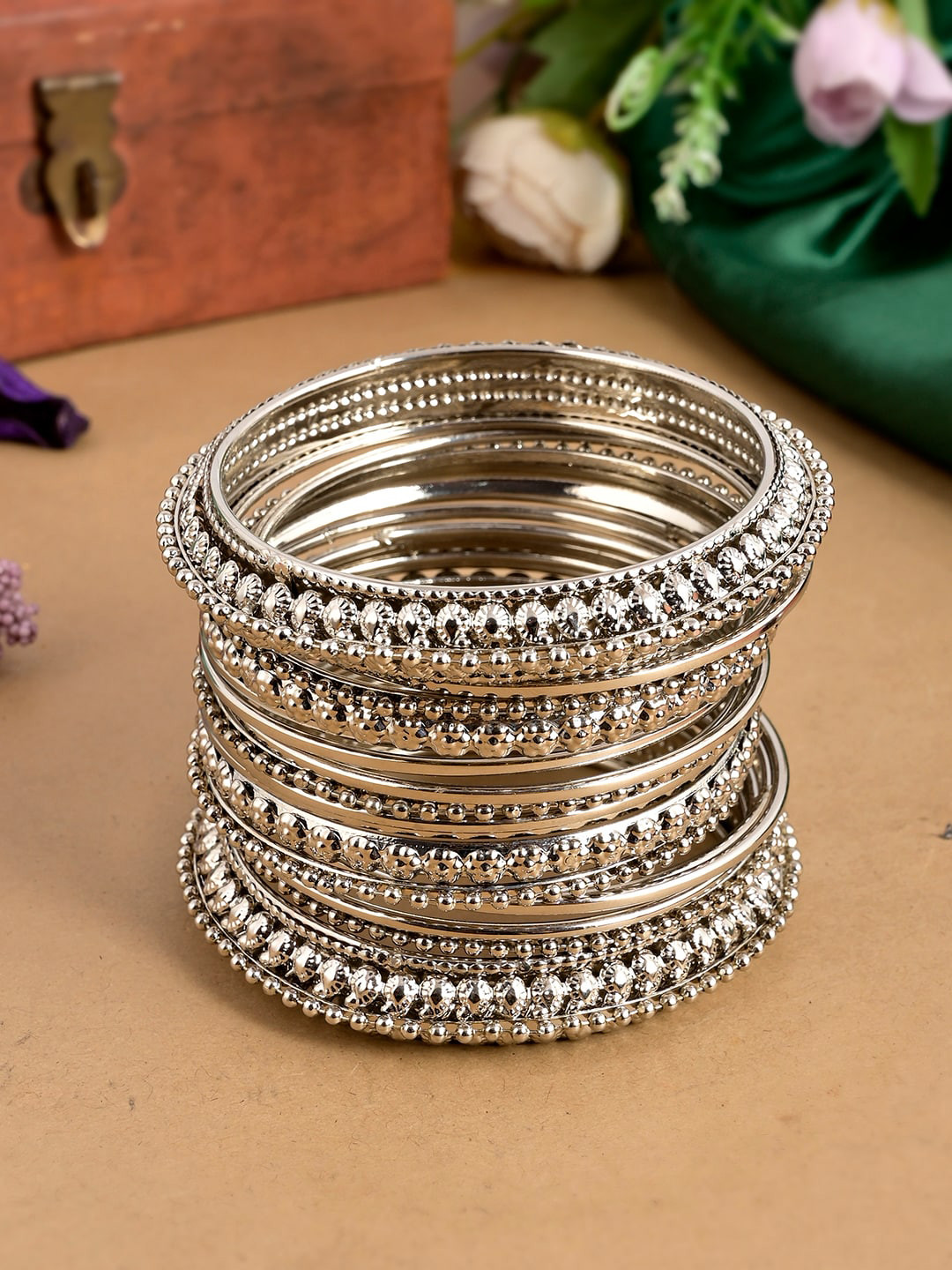 

Shoshaa Women Set of 16 Silver-Plated Bangle