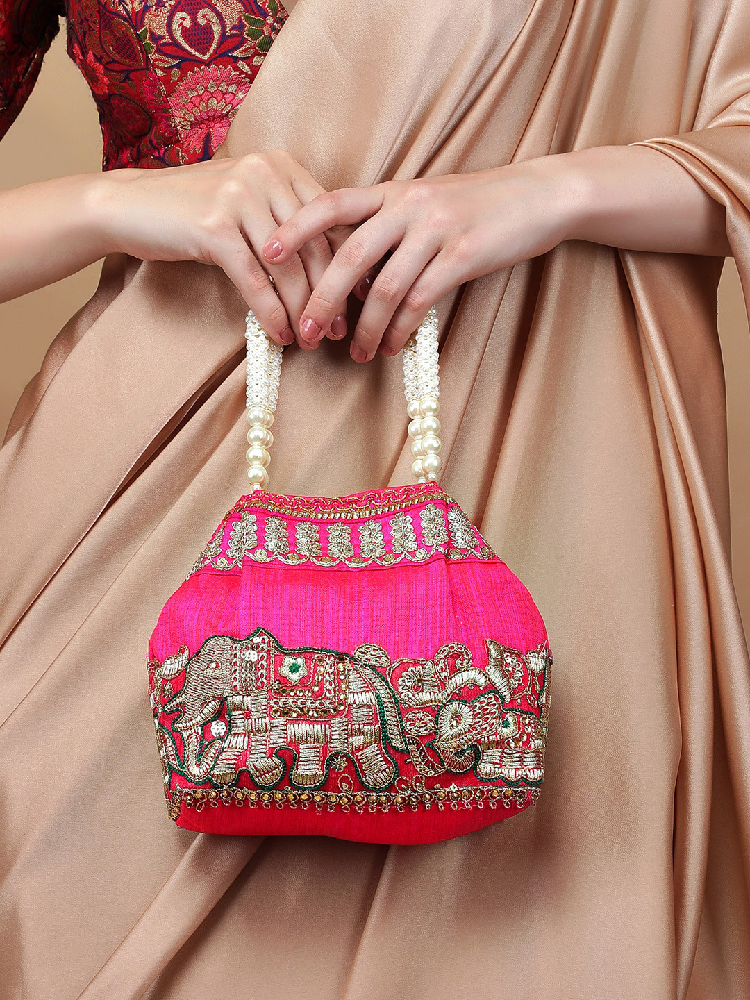 

Rubans Women Embroidered Potli Clutch, Pink