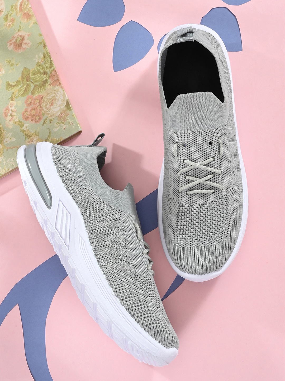 

HERE&NOW Women Woven Design Light Weight Mesh Lace Up Sneakers, Grey