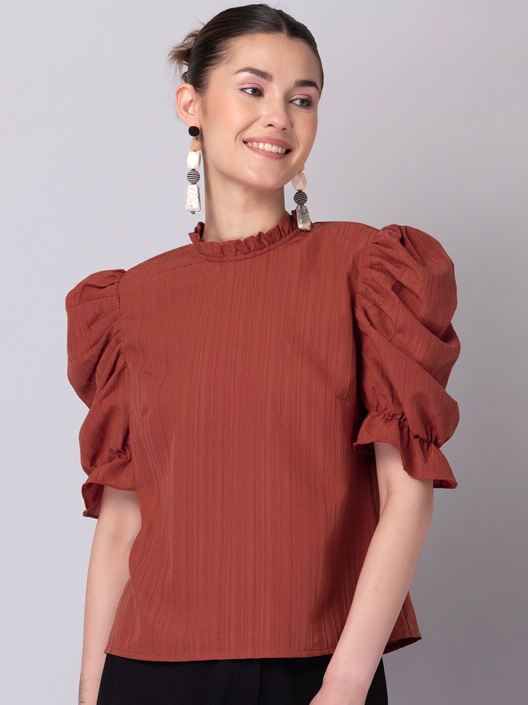 

FabAlley Women Rust Self Design Crepe Top