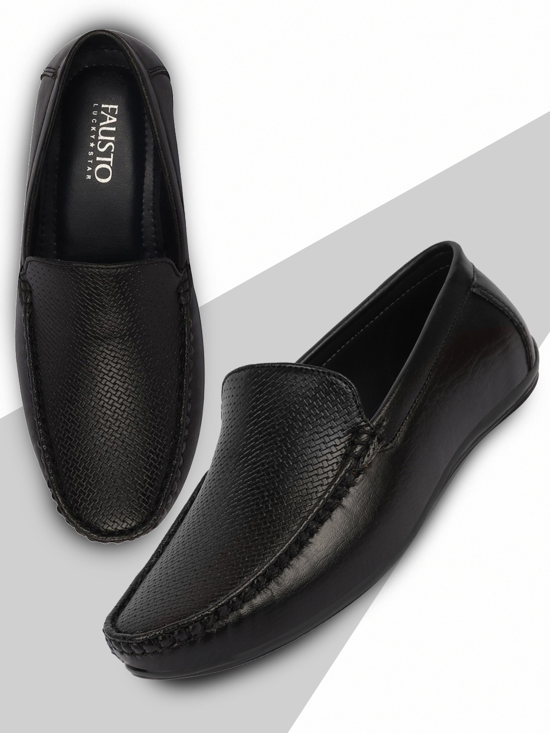 

FAUSTO Men Black Textured PU Loafers