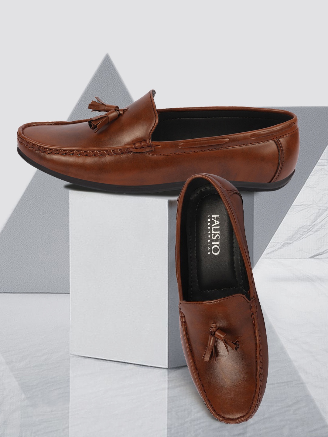 

FAUSTO Men Brown Casual Slip On Tassel PU Loafers
