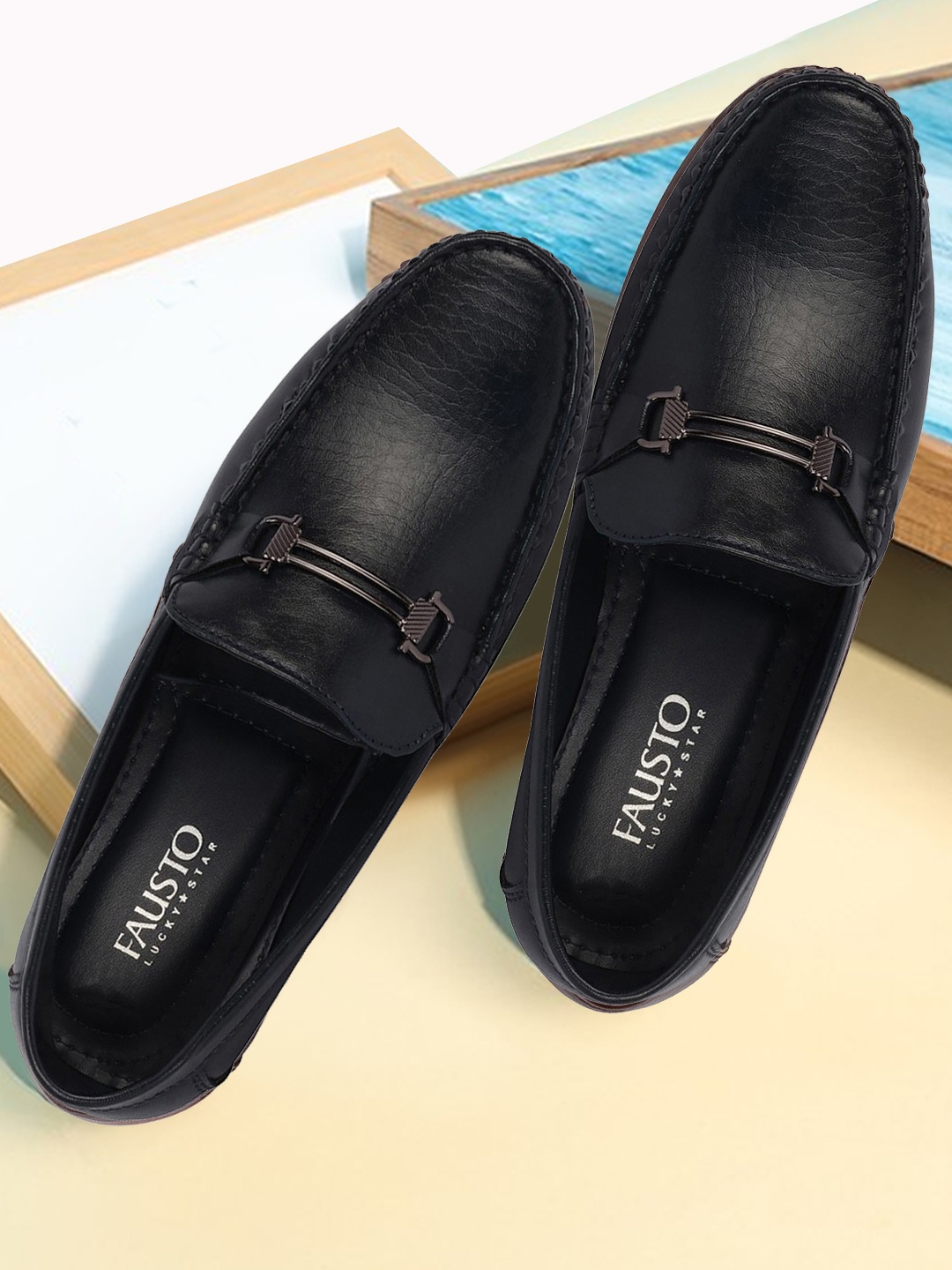 

FAUSTO Men Black Slip On Casual PU Loafers