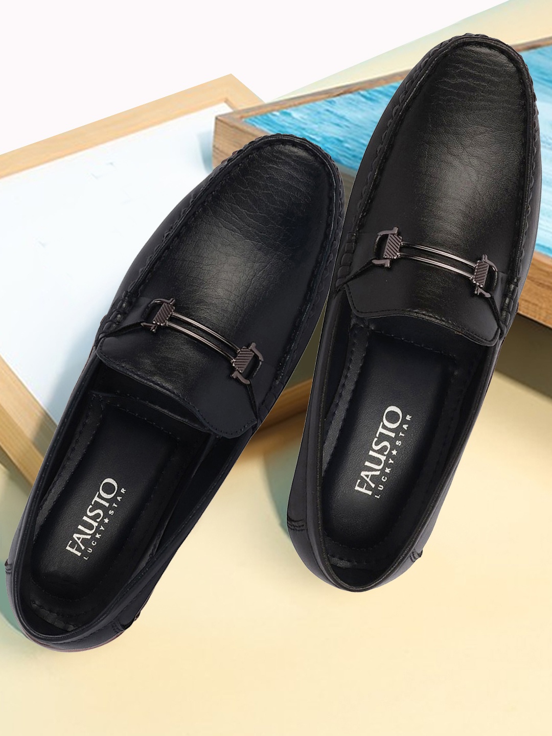 

FAUSTO Men Black Slip On Casual PU Loafers