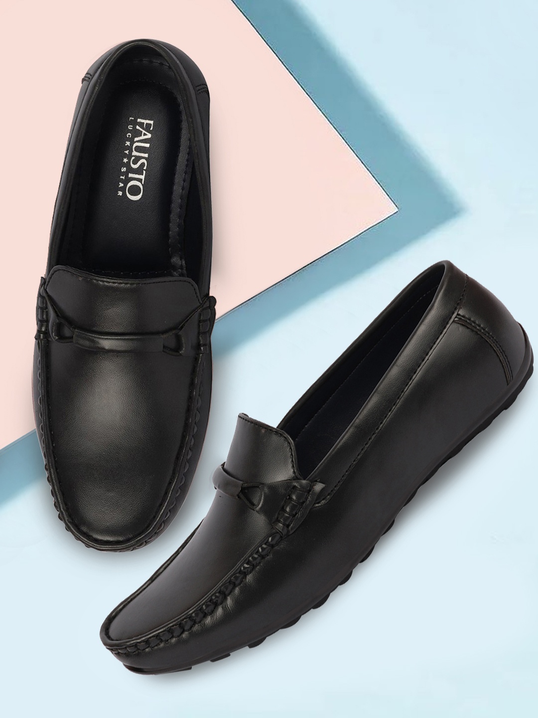 

FAUSTO Men Black Textured PU Loafers