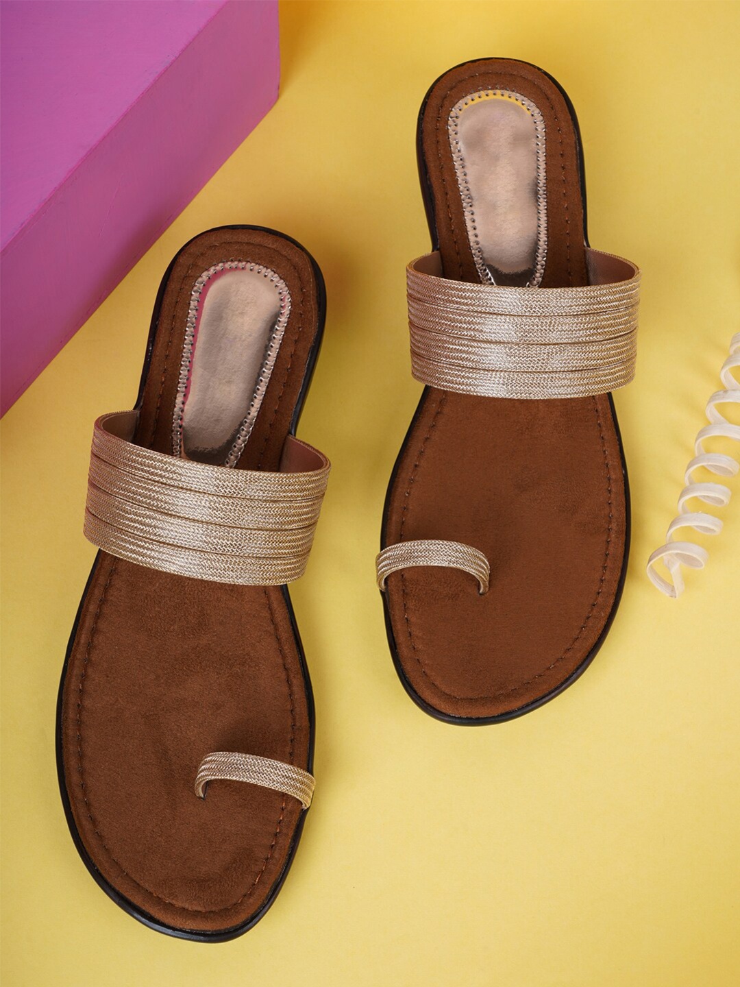 

Style Shoes Women Copper-Toned Ethnic Open Toe Flats