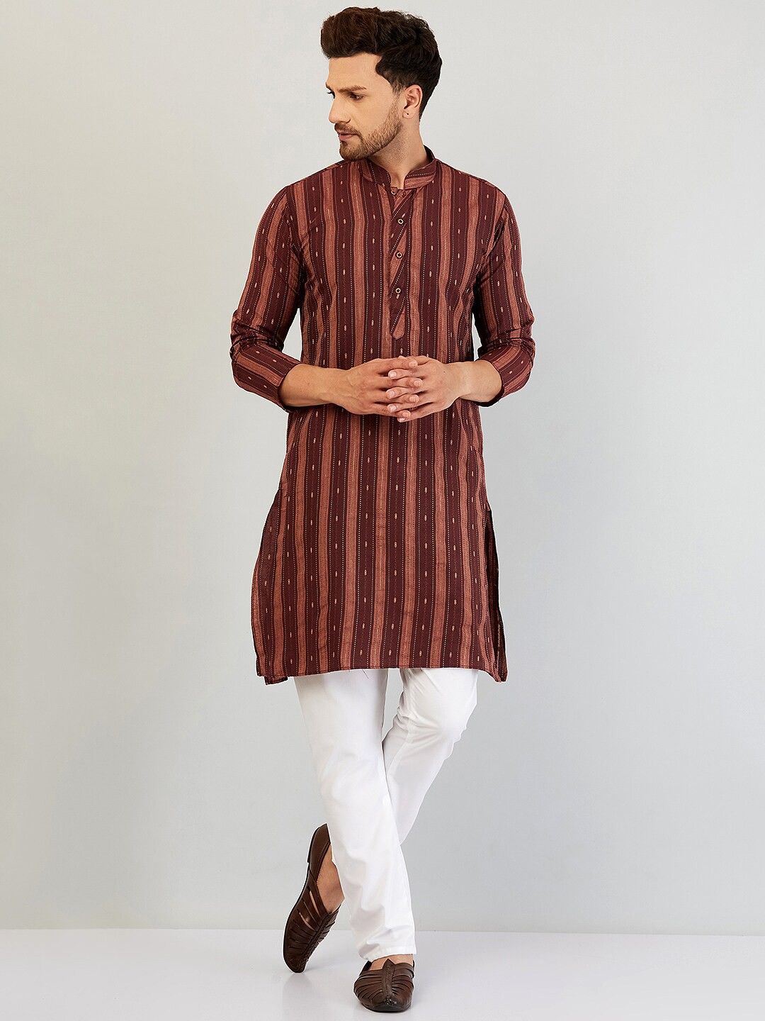 

Armaan Ethnic Men Striped Kurta with Pyjama, Burgundy