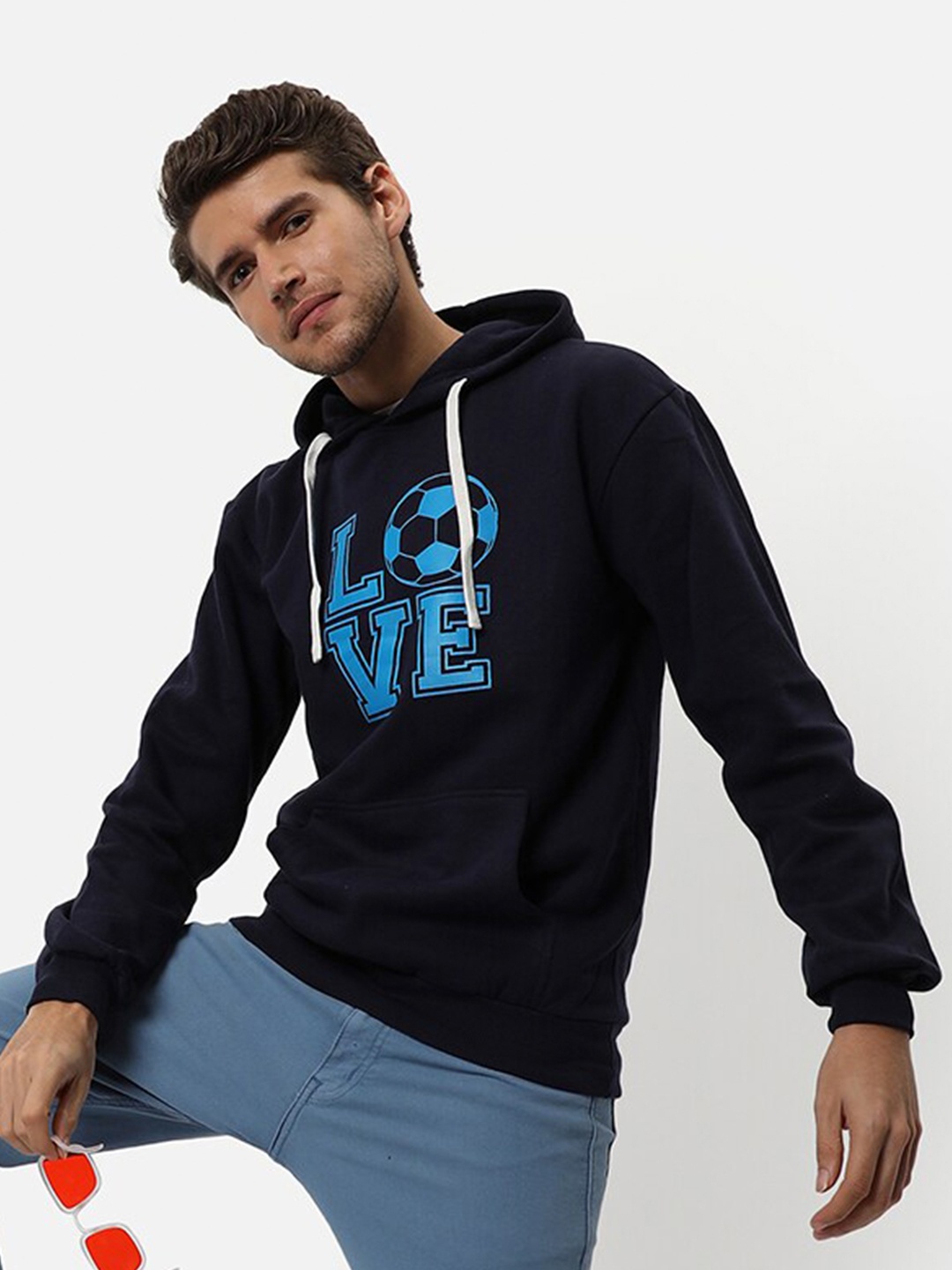

Campus Sutra Men Blue Hooded Sweatshirt