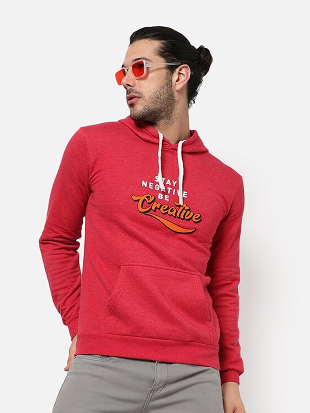 

Campus Sutra Men Maroon Printed Hooded Sweatshirt