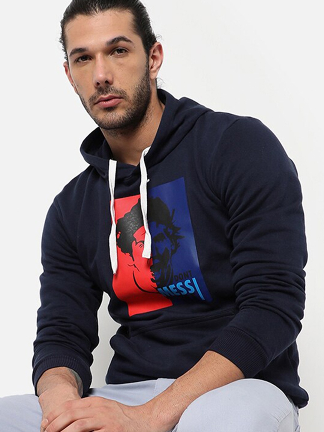 

Campus Sutra Men Blue Hooded Sweatshirt