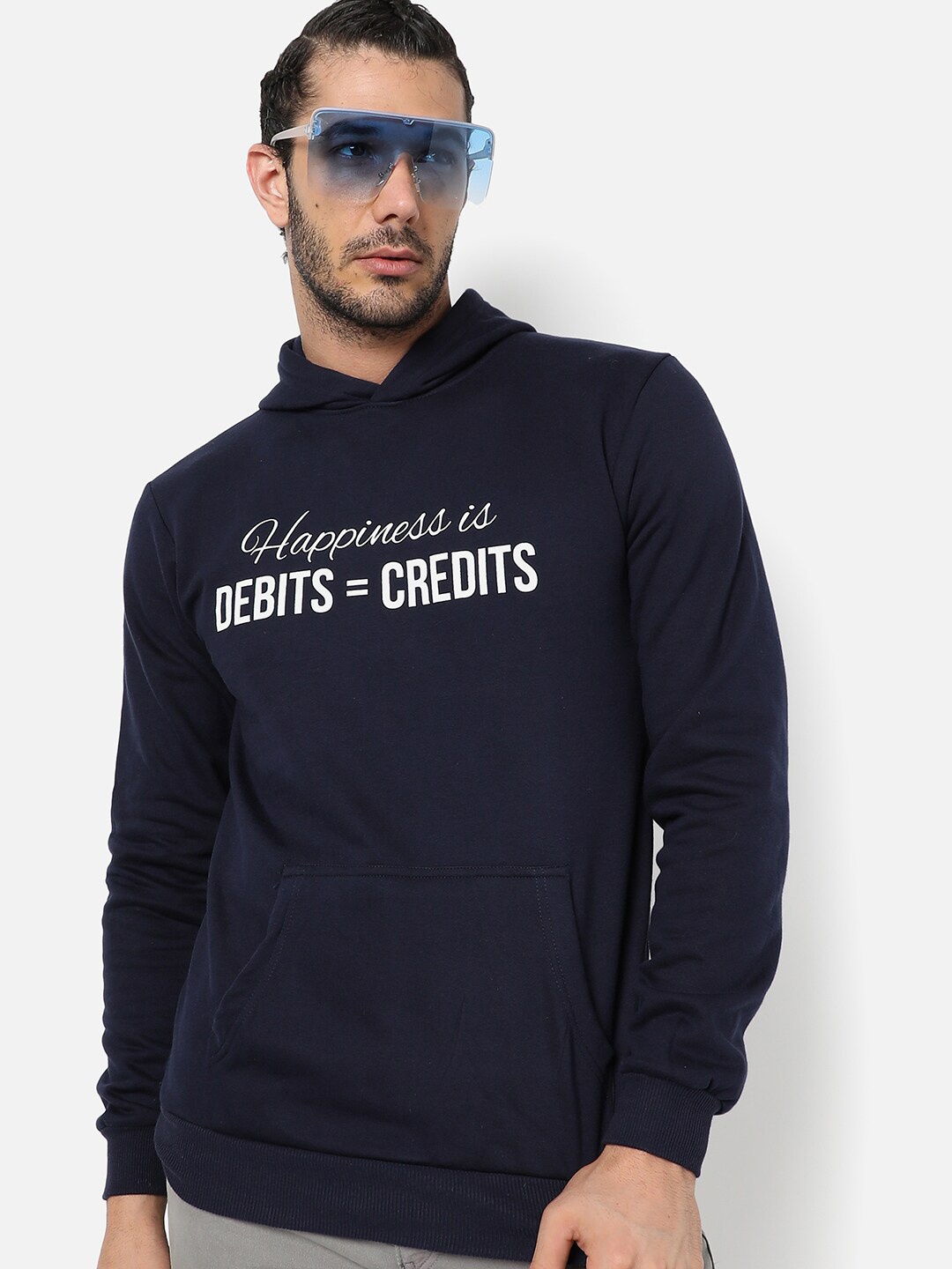 

Campus Sutra Men Blue Hooded Sweatshirt