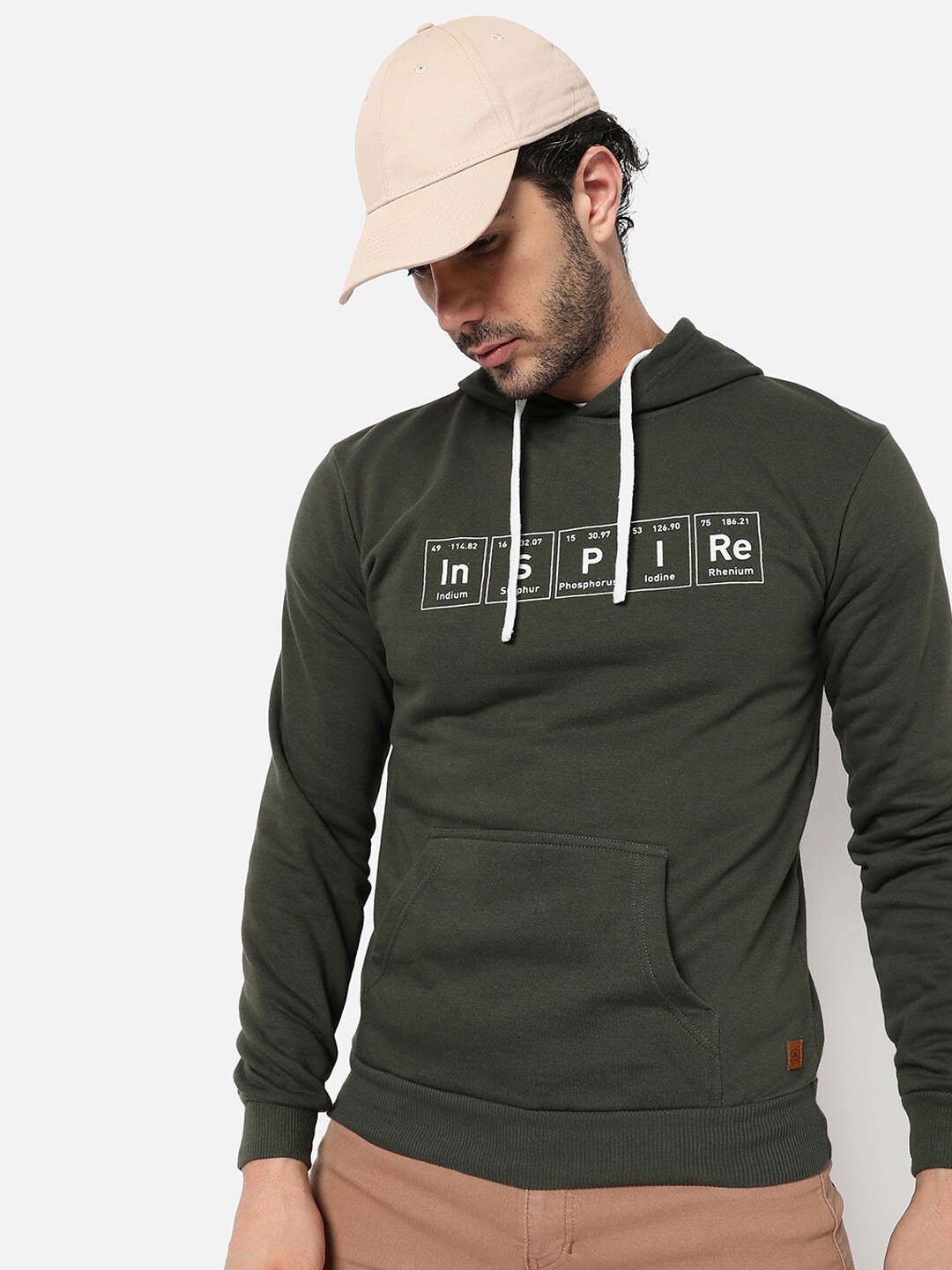 

Campus Sutra Men Green Printed Hooded Sweatshirt