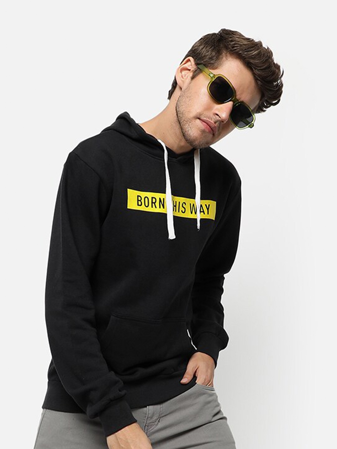 

Campus Sutra Men Black Hooded Sweatshirt