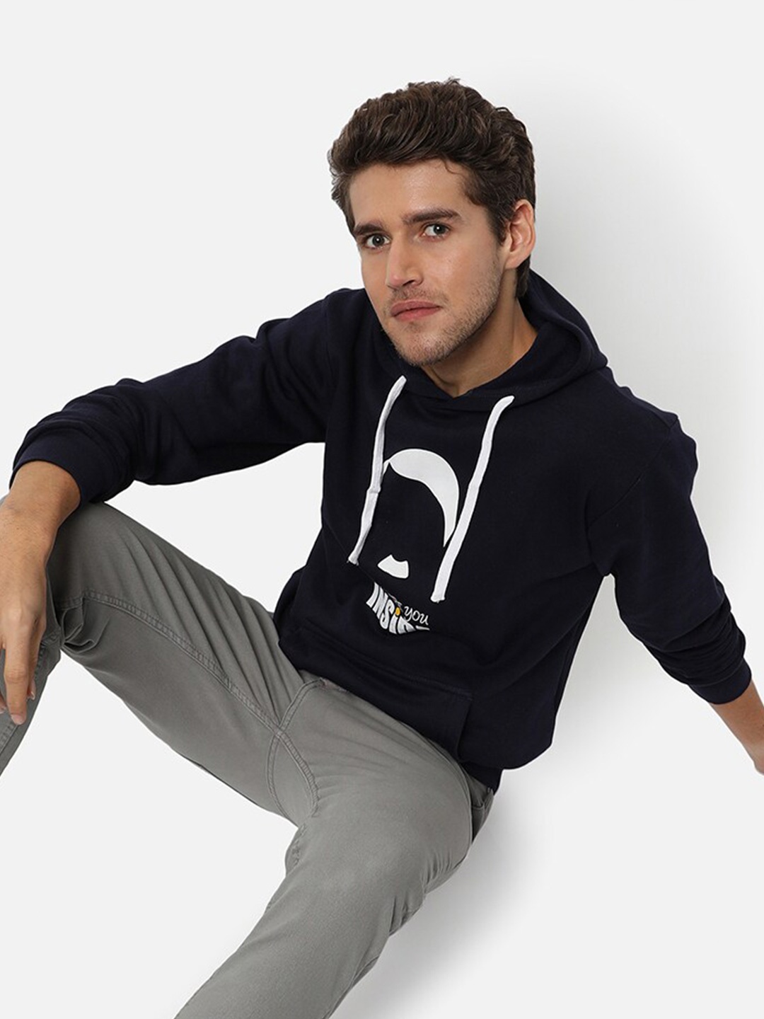 

Campus Sutra Men Blue Hooded Sweatshirt