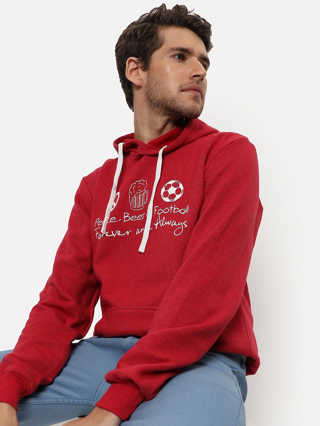 

Campus Sutra Men Maroon Printed Hooded Sweatshirt