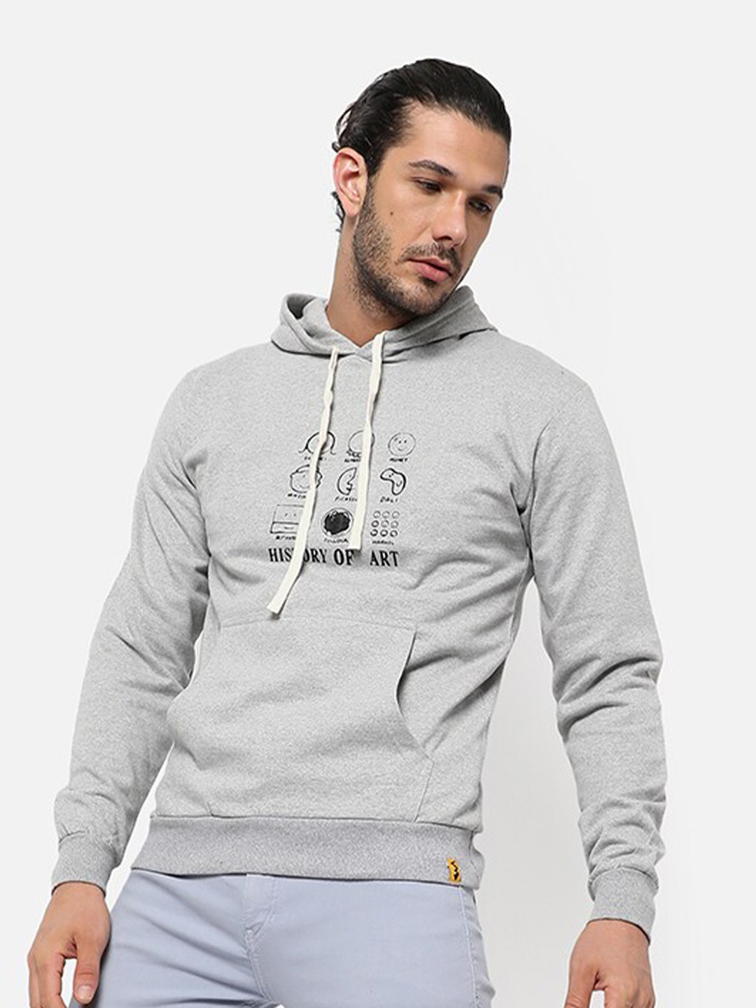 

Campus Sutra Men Grey Hooded Sweatshirt