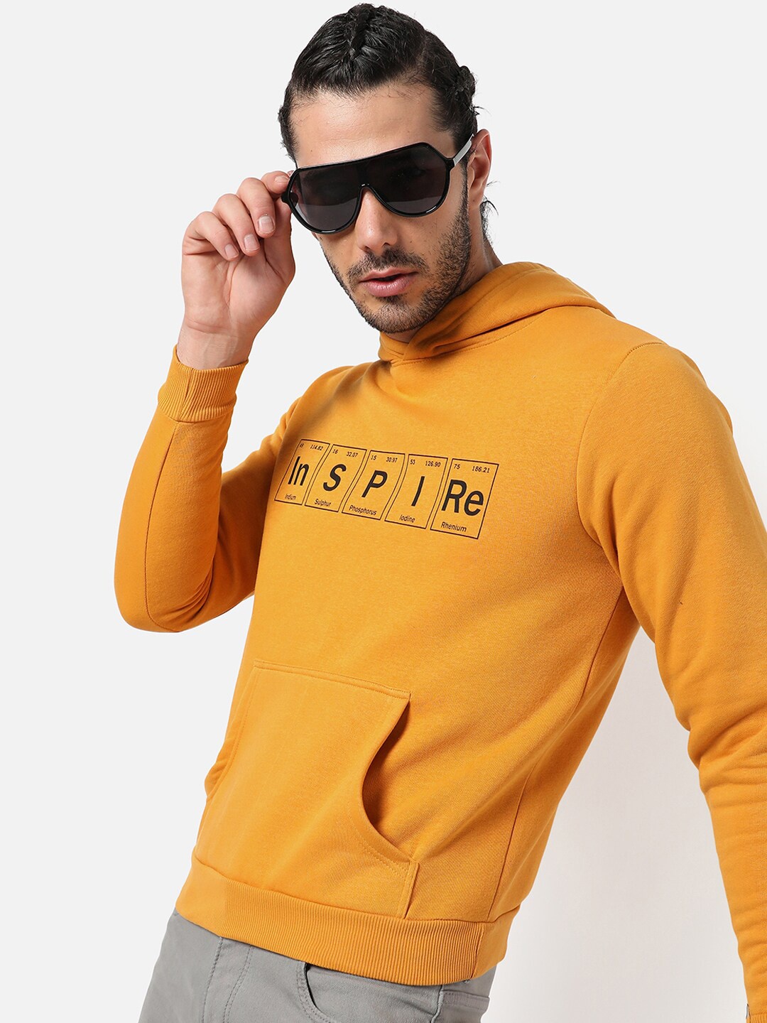 

Campus Sutra Men Mustard Hooded Sweatshirt