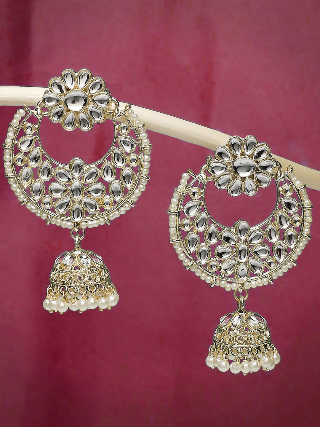 

OOMPH Gold Plated & White Dome Shaped Chandbalis Earrings