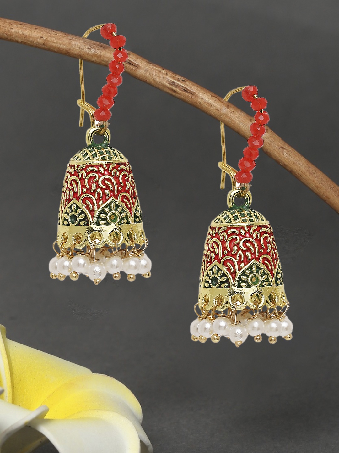 

OOMPH Dome Shaped Jhumkas Earrings, Red