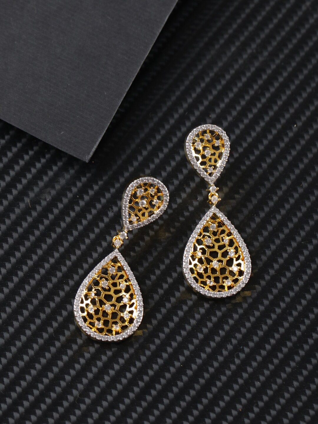 

Jazz and Sizzle Gold Plated Teardrop Shaped Drop Earrings