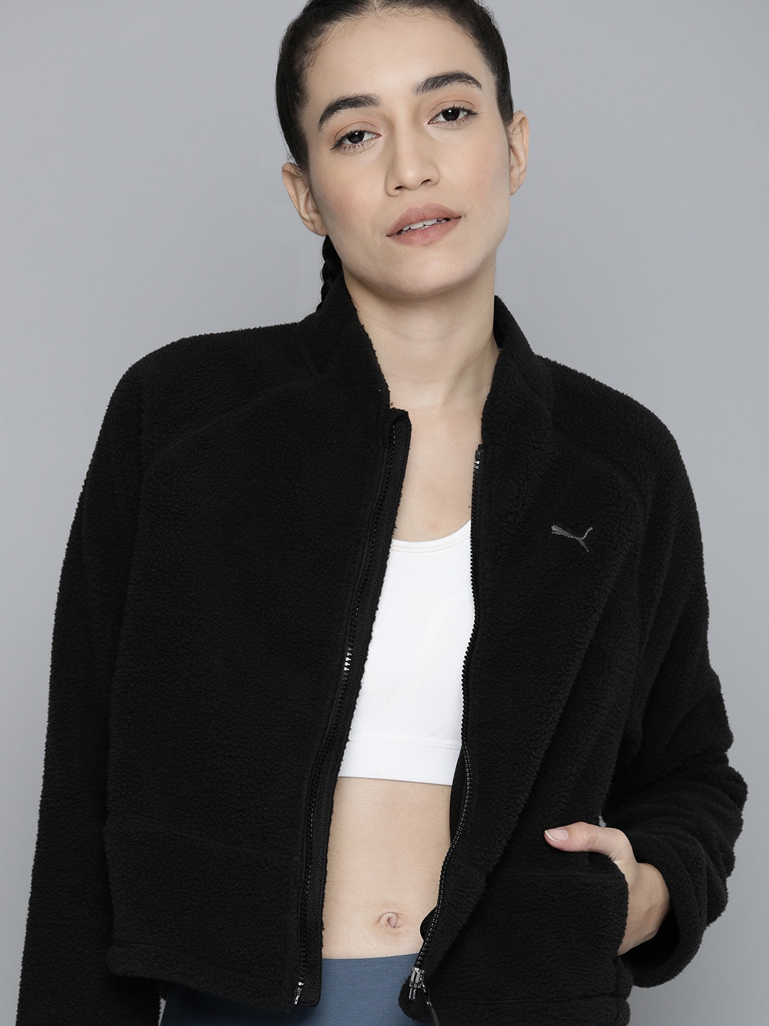 

Puma Women Black Solid dryCELL Studio Yoga Sherpa Regular Fit Jacket