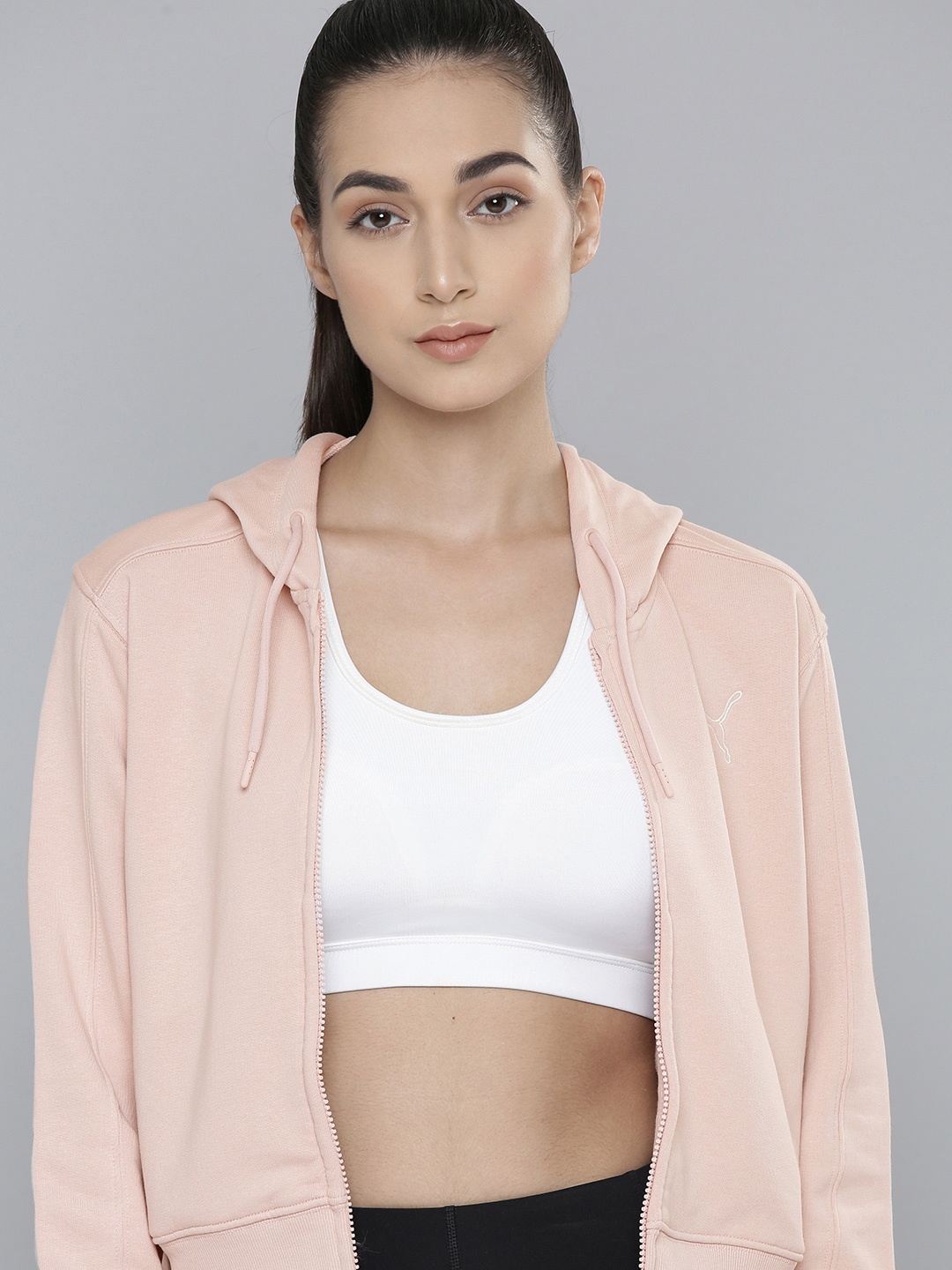 

Puma Women Solid Hooded Relaxed Fit Sporty Jacket, Pink
