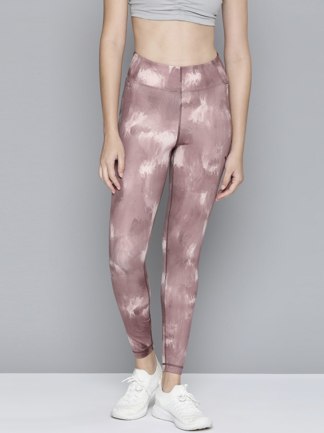 

Puma Women Rose And White Colorblocked STUDIO YOUR MOVE AOP Tights, Pink