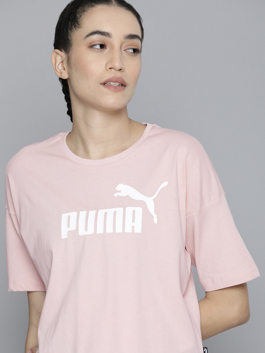 

Puma Women Pink Printed Essentials Logo Relaxed Fit Pure Cotton T-shirt