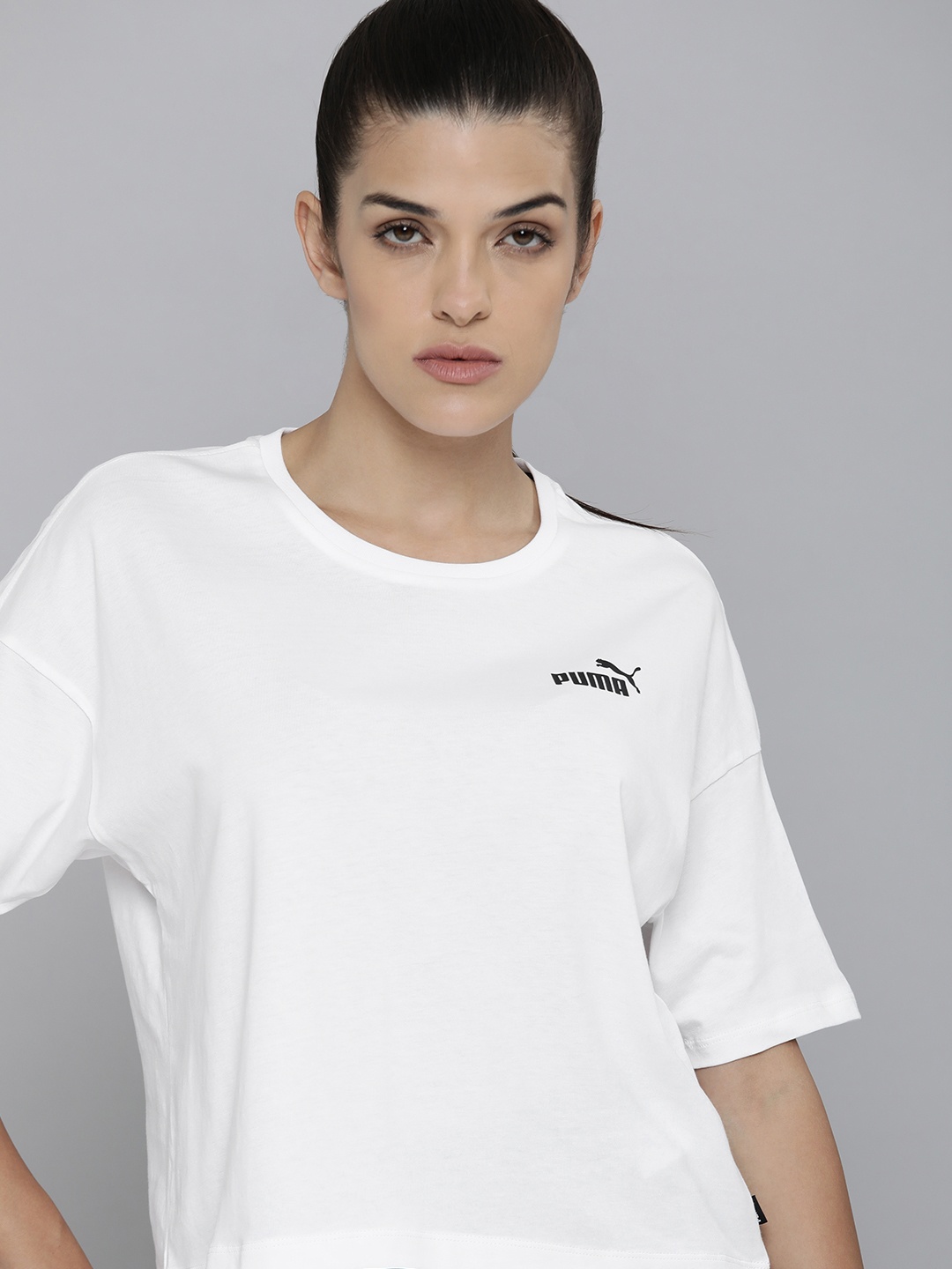 

Puma Relaxed Fit Essential Small Logo Pure Cotton Boxy Crop Top, White