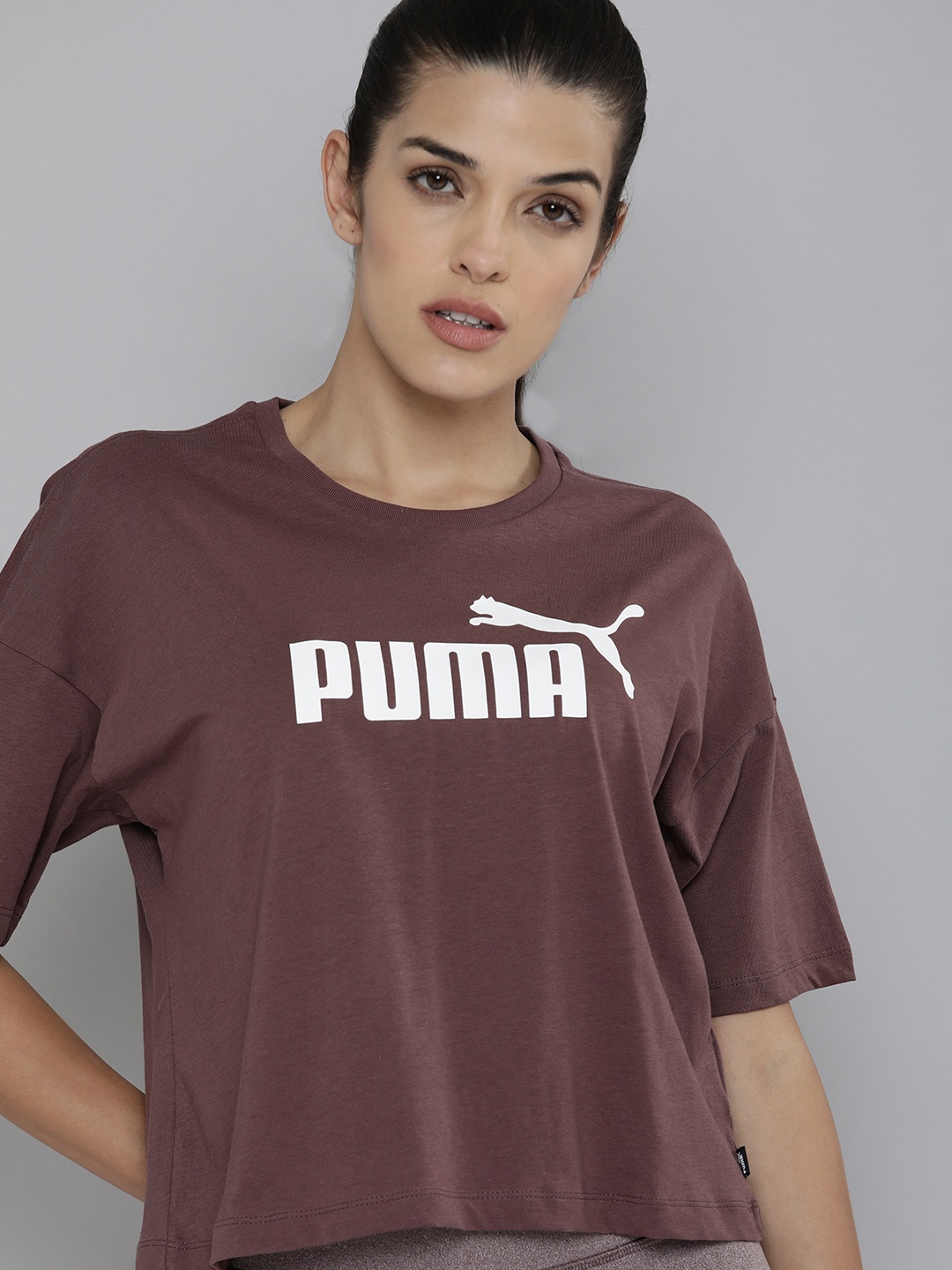 

Puma Purple Brand Logo Print Pure Cotton Extended Sleeves Relaxed Fit Crop Top