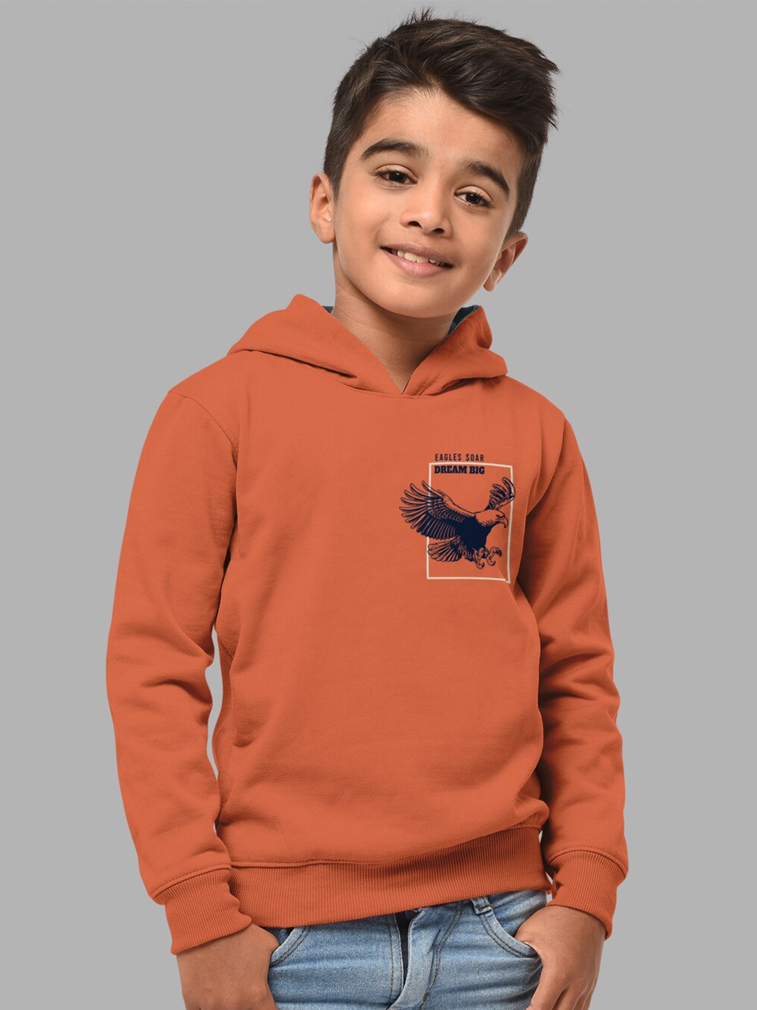 

HELLCAT Boys Orange Front & Back Printed Hooded Sweatshirt