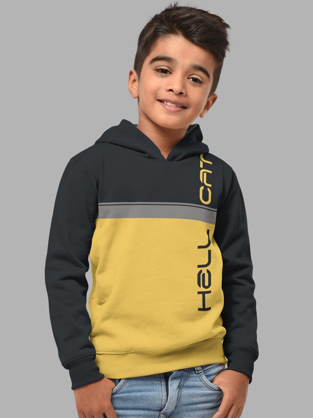 

HELLCAT Boys Yellow Colourblocked Hooded Sweatshirt