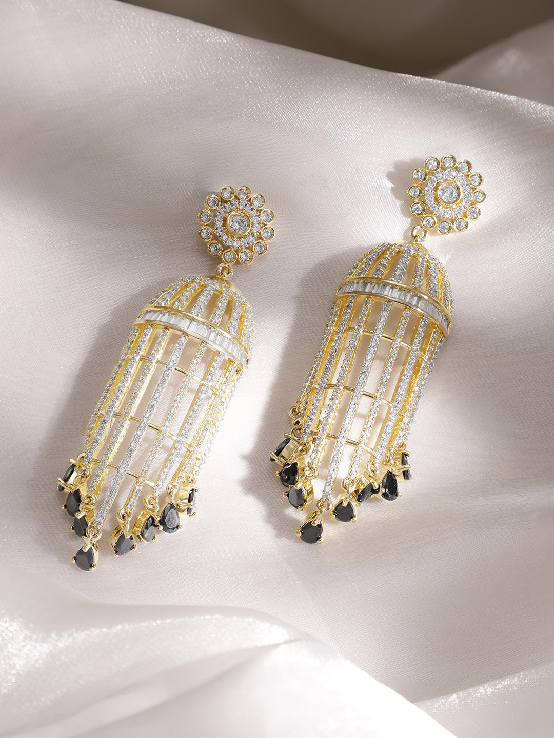 

Rubans Gold-Toned & Black Dome Shaped Drop Earrings