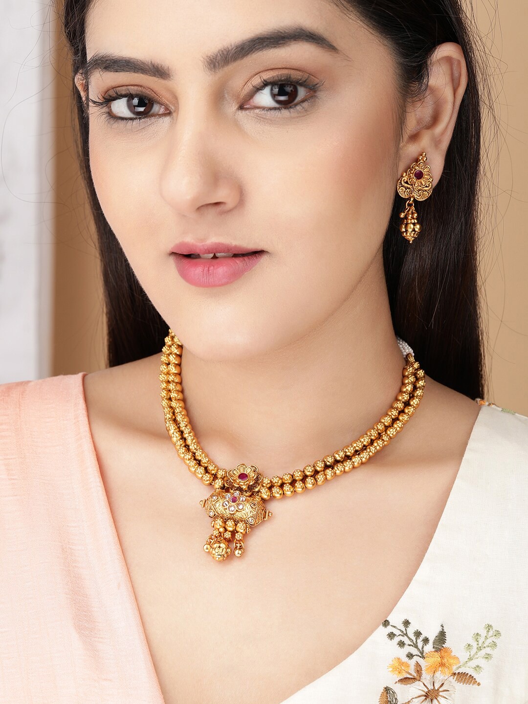 

Rubans 24K Gold-Plated & White Stone-Studded Jewellery Set