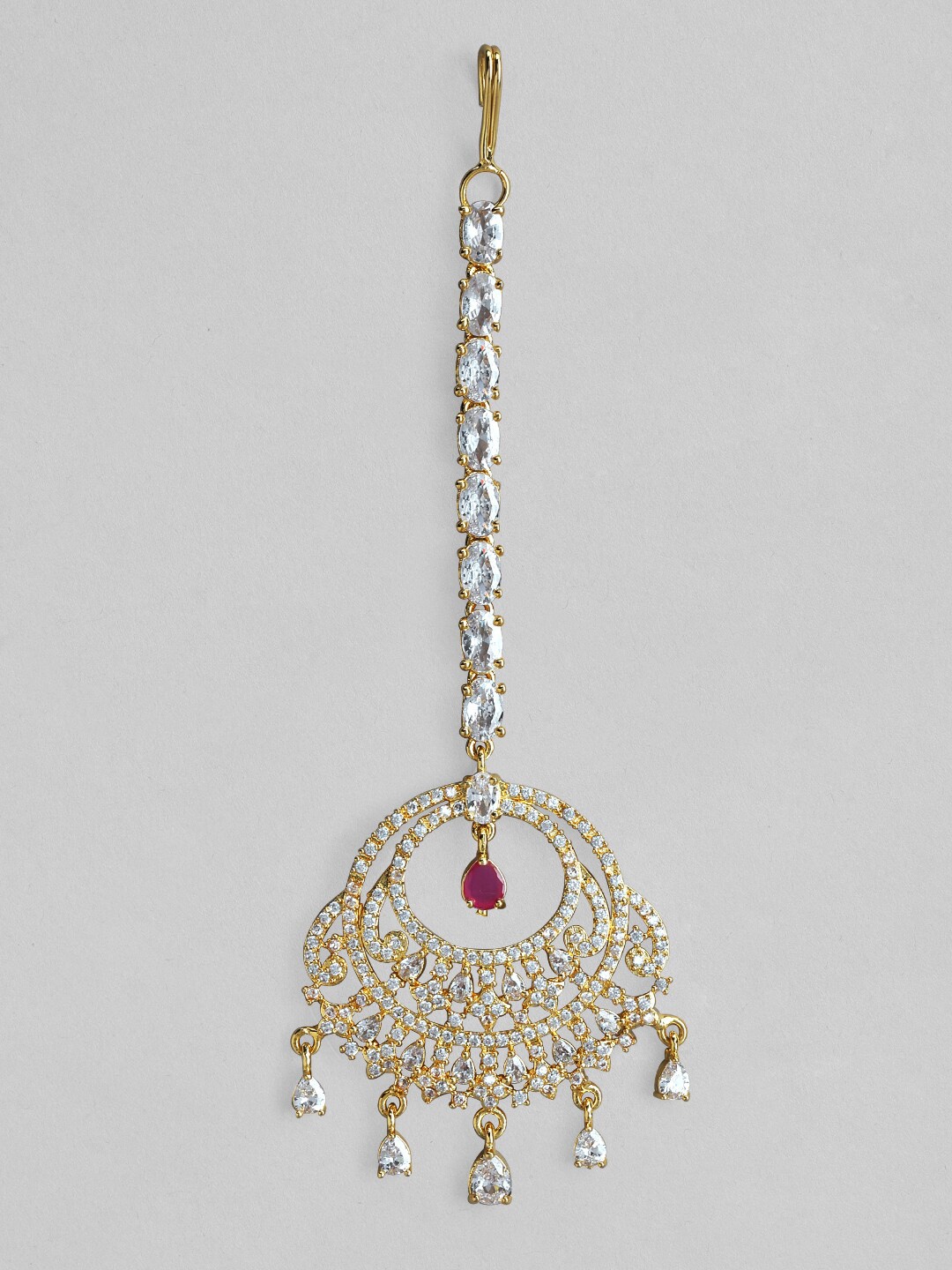

Rubans Gold-Plated White Red AD-Studded Maang Tikka