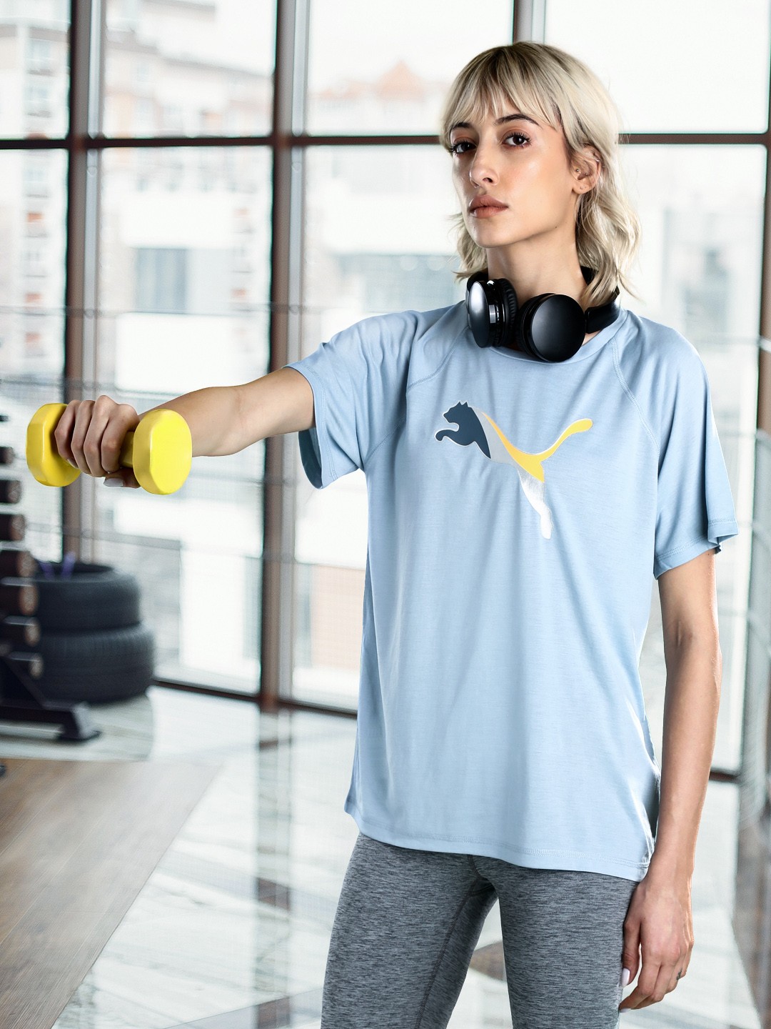 

Puma Women Relaxed Fit Brand Logo Printed T-shirt, Blue