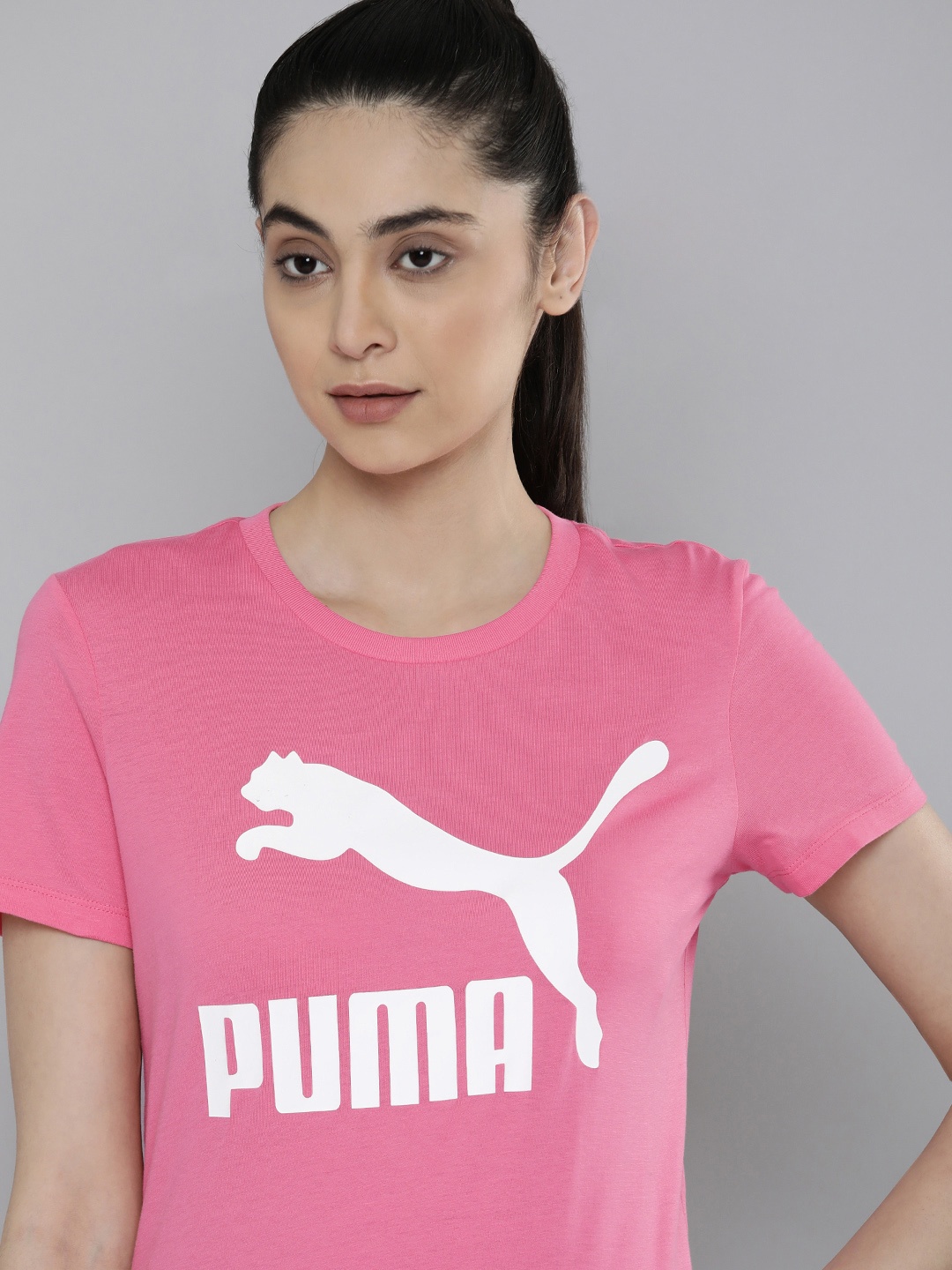 

Puma Women Pink Classics Brand Logo Printed Pure Cotton T-shirt