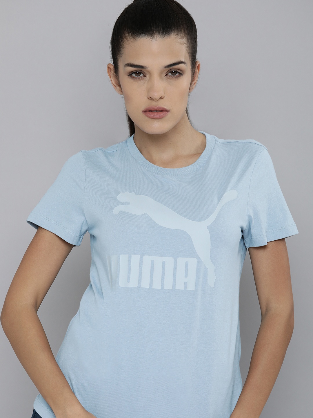 

Puma Women Blue Brand Logo Printed Pure Cotton T-shirt