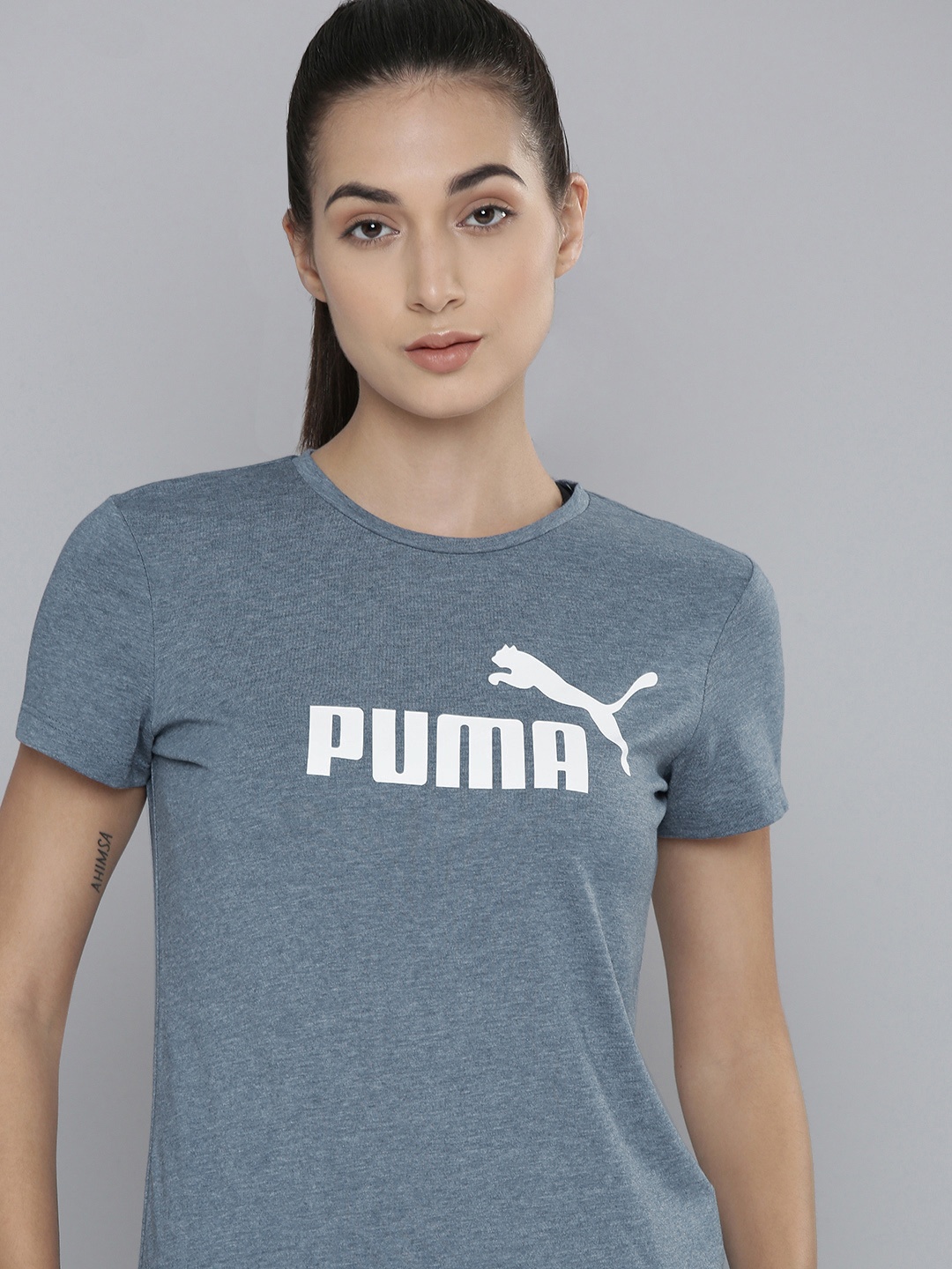 

Puma Women Grey Brand Logo Printed T-shirt