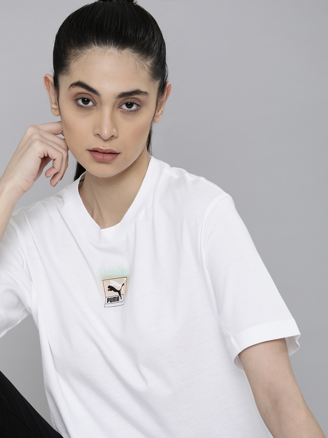 Puma Women White Brand Love Relaxed Fit Pure Cotton T-shirt