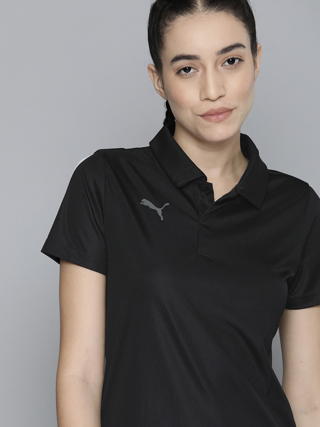 

Puma Women Black Solid Polo Collar Regular Fit dryCELL teamLIGA T-shirt