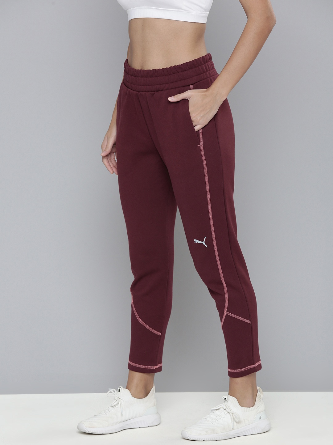 

Puma Women Purple Solid Evostripe Pure Cotton High-Waist Pants