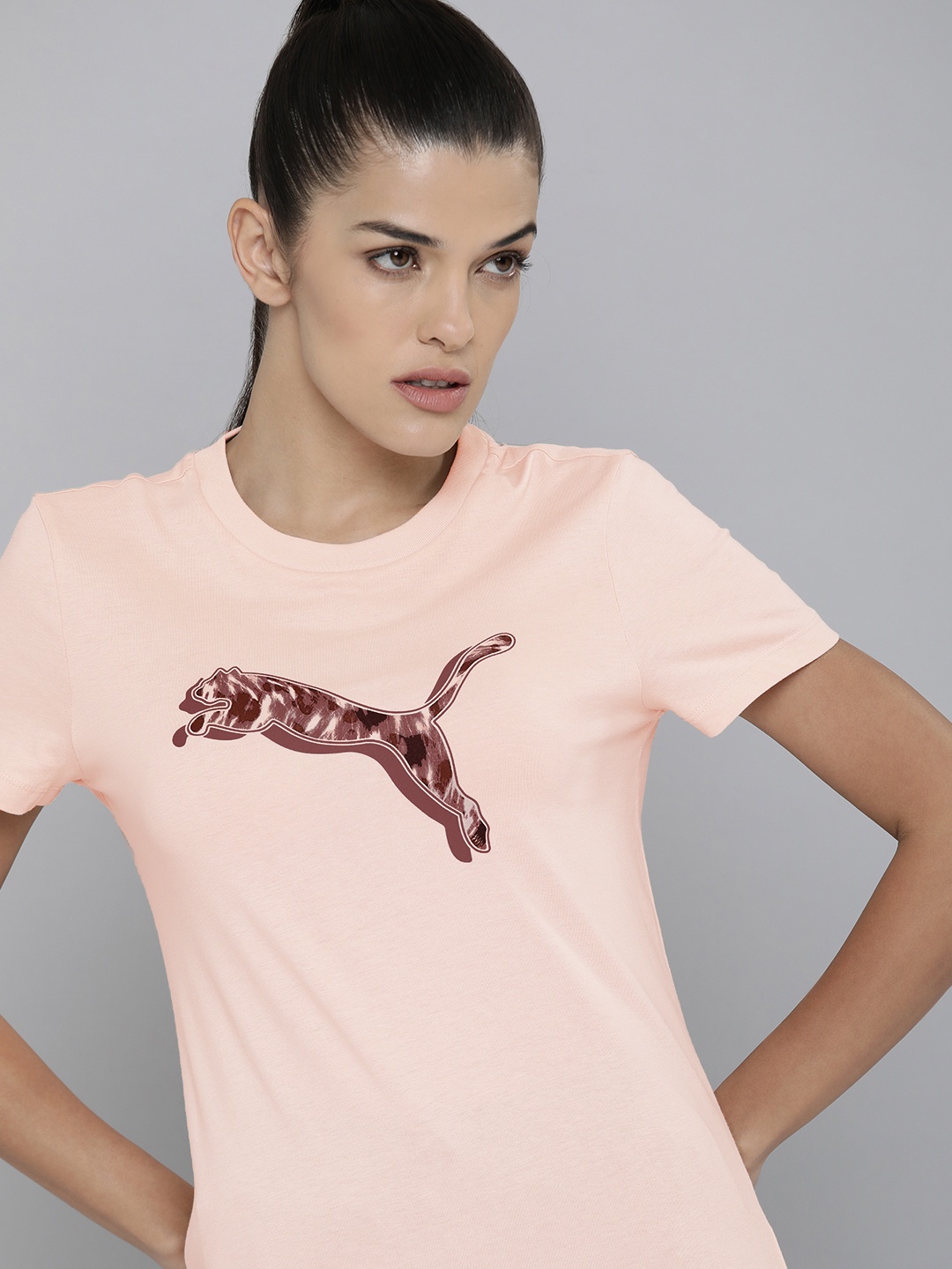 

Puma Women Pink Printed Regular Fit Pure Cotton T-shirt