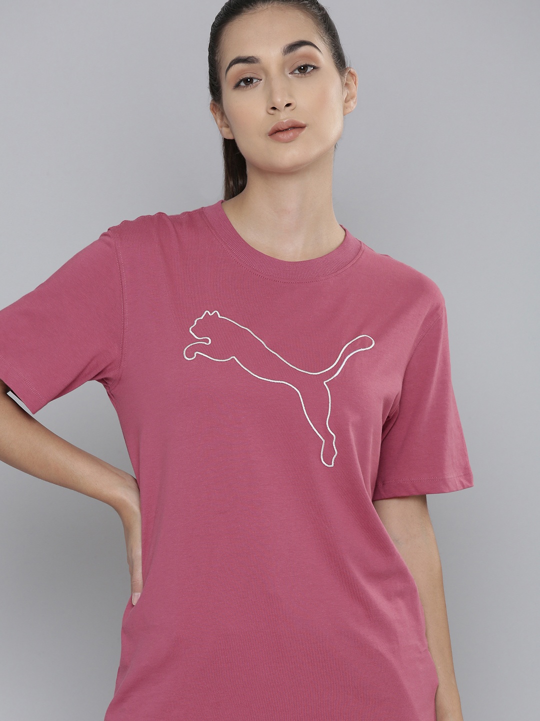 

Puma Women Coral Pink Brand Logo Printed Relaxed Fit Pure Cotton HER T-shirt