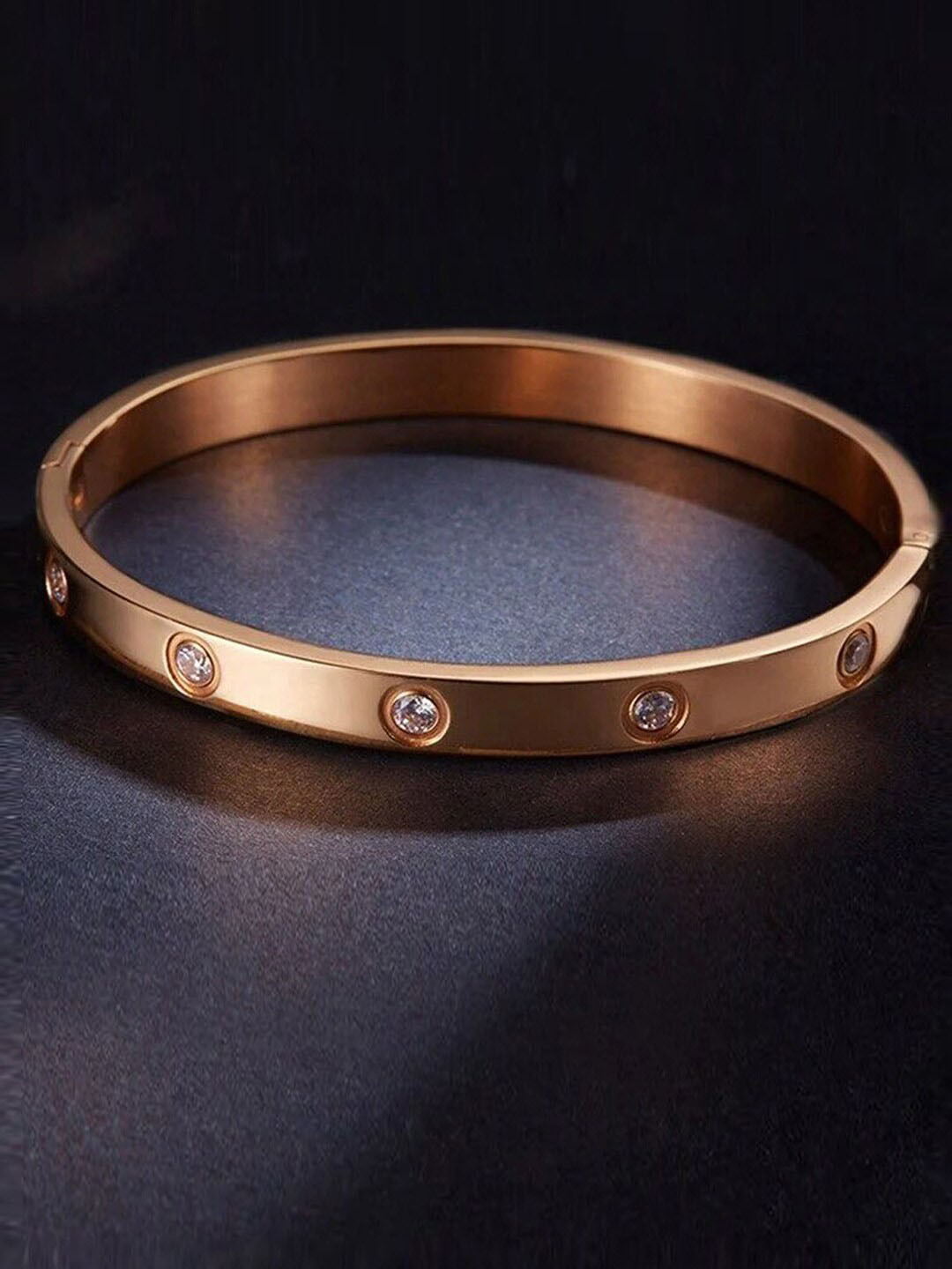 

Jewels Galaxy Women Rose Gold Plated American Diamond Bangle-Style Bracelet