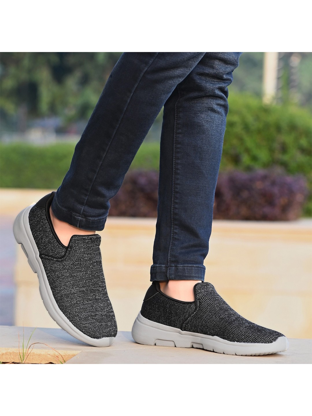 

OFF LIMITS Men Mesh Mid Top Non-Marking Slip On Walking Shoes, Black